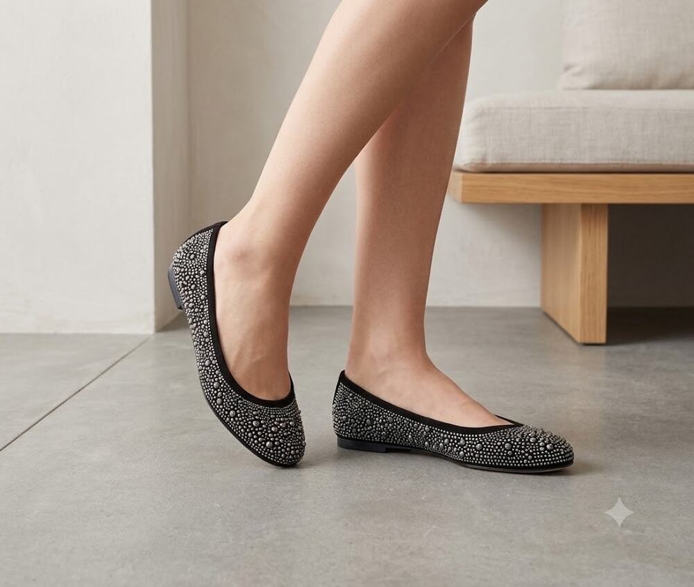 Stuart Weitzman Nubead Studded Flats black suede metal studs slip on flat size 8